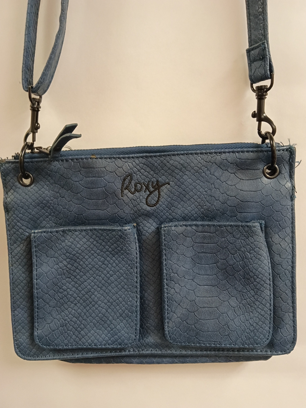 Roxy Under The Sea Blue Snake-Embossed Dual Pocket Crossbody